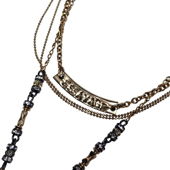 Layered Gold-Tone Necklace Ornate Cross Pendant‎ Beaded Accents 18" - Picture 7 of 11